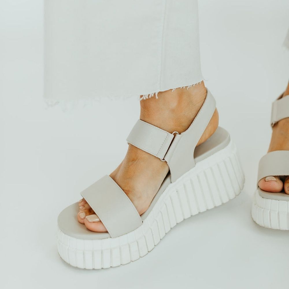 MIA Yuri Vegan Leather Cushioned Platform Wedge Chunky Sandal in Ecru Grey 10